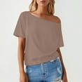 thumbnail image 2 of Essentials Womens Tees Tops Basic Shirts Solid Off Shoulder Cropped Slim Going Out 2025 Fall Outfits, 2 of 5