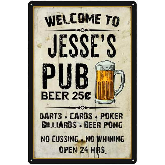 JESSE'S Pub Sign Vintage Man Cave Bar 8 x 12 High Gloss Metal 208120028092