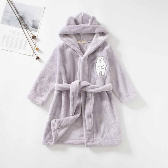 EGNMCR Robes for Kids Boys Girls Robe Kids Flannel Hooded Bathrobe Sleepwear Toddler Plush Robes With Belt Kids bathrobe