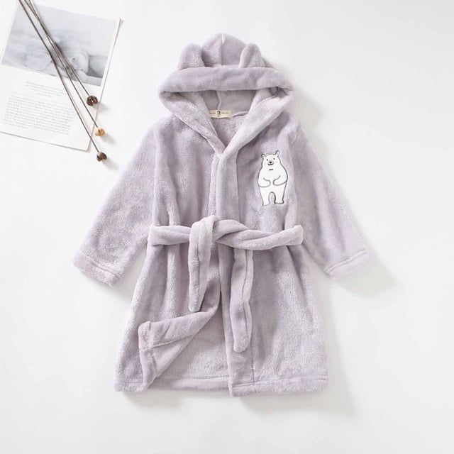 LSLJS Boys Girls Robe Kids Flannel Hooded Bathrobe Sleepwear Toddler Plush Robes With Belt, Kids Robe