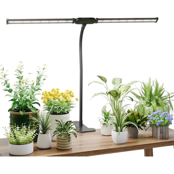 GooingTop Grow Light for indoor Plants, 6000K White Full Spectrum Clip Plant Growing Lamp with Rotatable Dual Head for Indoor Desk Plants,Dimmable & Timer 4/8/12H