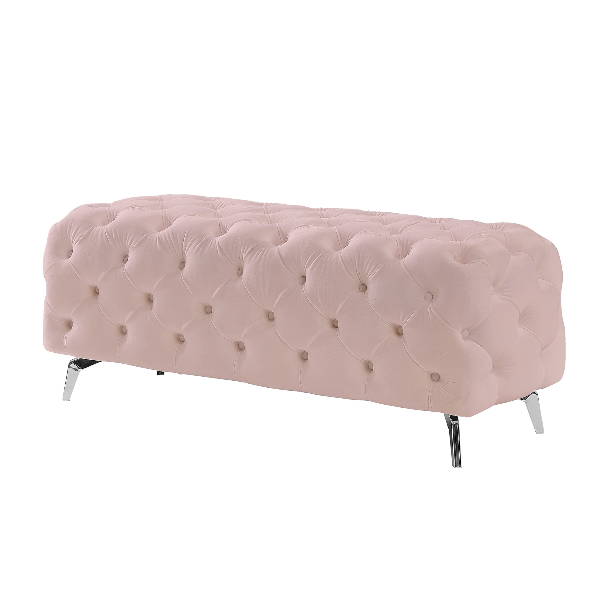 Kepooman 51 Inches Modern Velvet Bedroom Bench, Button-Tufted Upholstered Ottoman End of Bed Bench for Entryway Living Room Bedroom, Pink Kepooman 51 Inches Modern Velvet Bedroom Bench, Button-Tufted Upholstered Ottoman End of Bed Bench for Entryway Living Room Bedroom, Pink