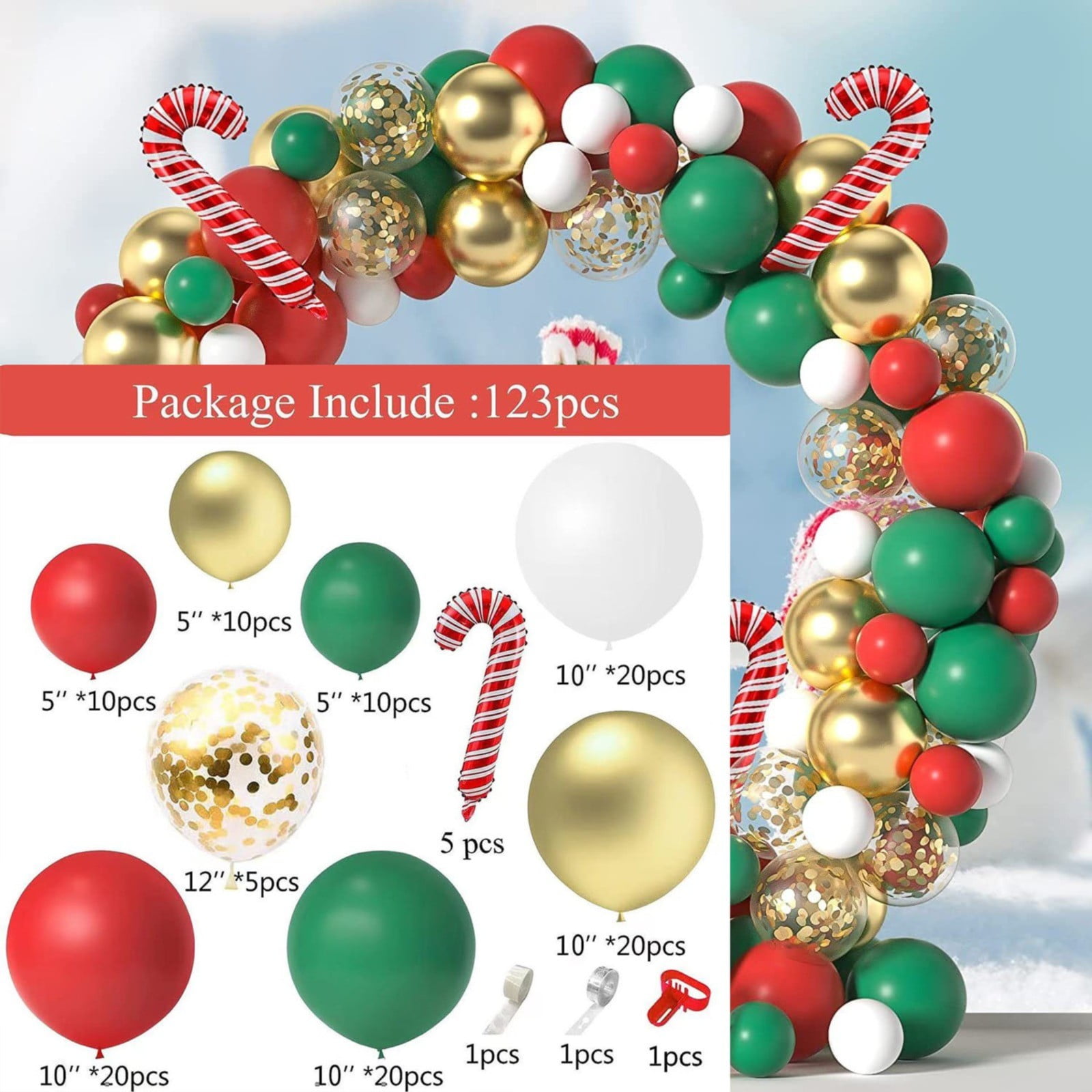 FEYG Christmas Balloon Arch Kit - Pink Green Red Garland With Candy Cane Balloons