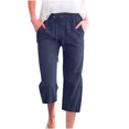 thumbnail image 2 of Women's Loose Casual Cotton Linen Long Pants Deep Red for Spring Summer, 2 of 9