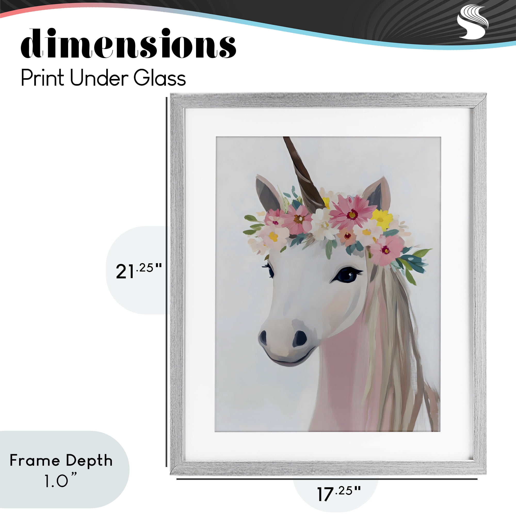 Stupell Industries Flower Crown Unicorn Gray Framed Print Under Glass, design by The Prints Vibe