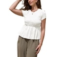 thumbnail image 4 of INSPIRE CHIC Peplum Babydoll Tops for Women's Summer Smocked Ruched Crew Neck Cap Sleeve Tunic Shirts Cute Blouses S White, 4 of 6