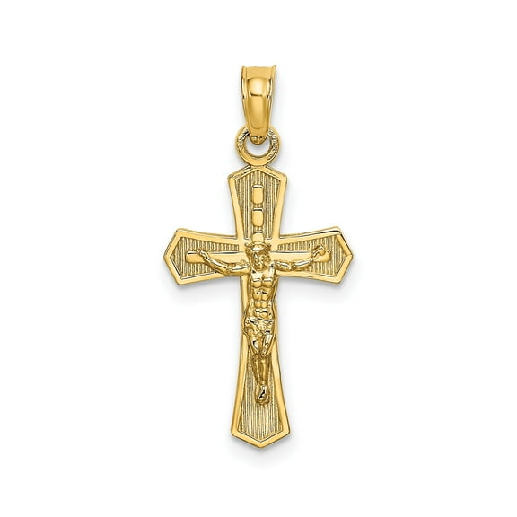 14K Yellow Gold Crucifix Pendant with Beveled Edges, Polished 18.9 x 13 mm