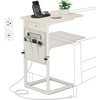 C Shaped End Table with Charging Station Adjustable Height Side Table for Couch Small Sofa Table with Storage Bag Slide Under Sofa TV Tray Snack Arm Tables for Living Room Bedroom Br