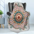 thumbnail image 4 of Tribal Soft Flannel Fleece Throw Blanket, Abstract Style Themed Boho Sun Pattern Art Print on Greyscale Background, Cozy Plush for Indoor and Outdoor Use, 60" x 80", Turquoise and Coral, by Ambesonne, 4 of 5