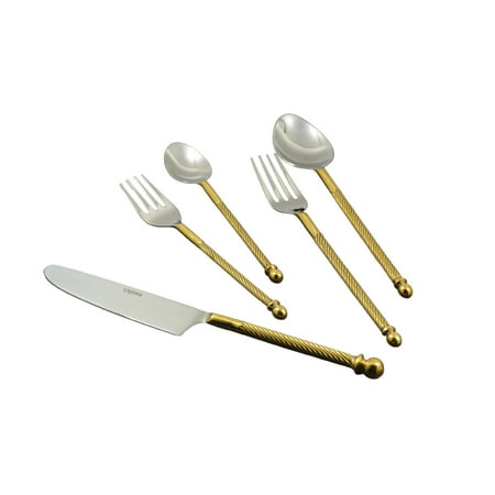 

Contemporary Home Living 20pc Gold and Silver Glossy Stainless Steel Flatware Set Service for 4