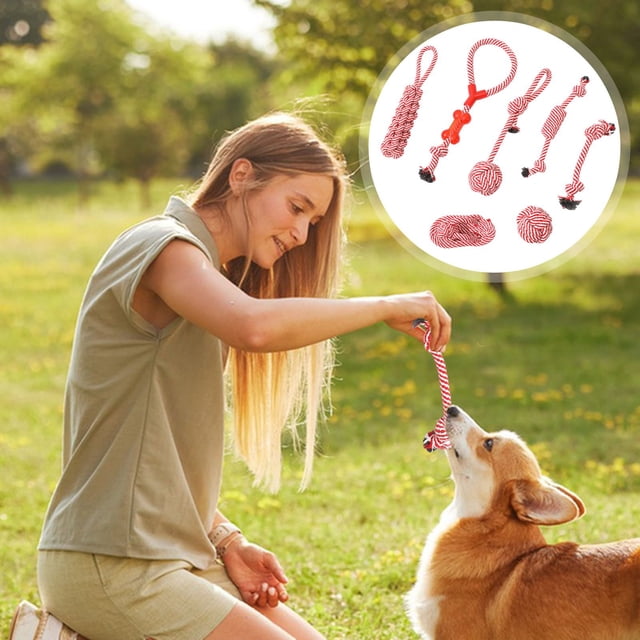 CBFFDC Dog Grinding Toy 7Pcs Interactive Dog Training Toy Set Cleaning Molar Toys Pet Rope Toy Pet Supplies