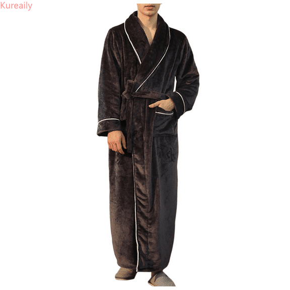 Kureaily Winter Facecloth Men's Large Size Bathrobe Long Winter Thickening Mens Pajamas Set Shorts