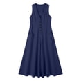 thumbnail image 4 of JMYHOAM Robes pour Femmes Robes d'Été pour Femmes Robe Débardeur en Lin Ample avec Poches Manches Trois-Quarts Longue Robe, Navy, S-TTG, 4 of 7