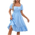 thumbnail image 2 of ClodeEU Women's Square Neck Ruffle Short Sleeve Tunic Midi Dress,Casual Flowy Summer Sundress Sky Blue,Women's Plus L, 2 of 5
