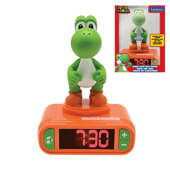 Reloj despertador con luz nocturna LexiBook Super Mario Yoshi, color rojo y verde