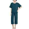 thumbnail image 3 of Sentmoon Ensemble Deux Pièces pour Femmes Hauts Tendance pour Femmes 2025 et Pantalons d'Affaires Grande Taille Manches Courtes Col Rond Tenues d'Été pour Femmes Blouses Amples Couleur Unie pour Tenues d'Été, 3 of 7