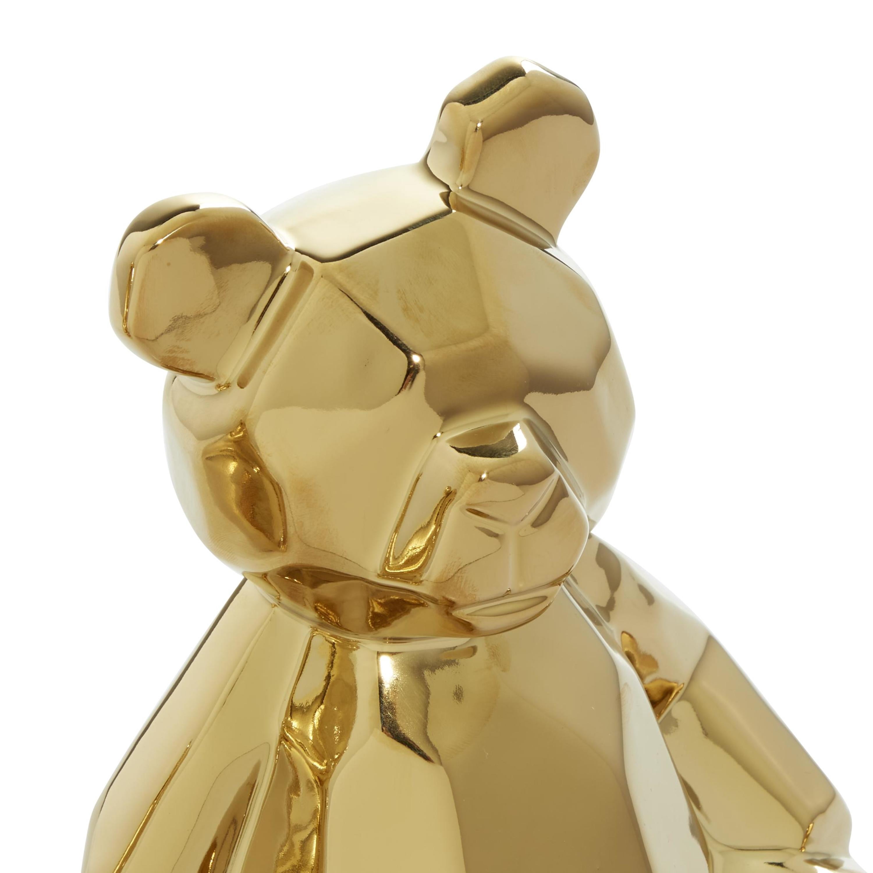 6"W, 8"H Gold Porcelain Ceramic Handmade Bear Sculpture, by CosmoLiving by Cosmopolitan (2 Count)