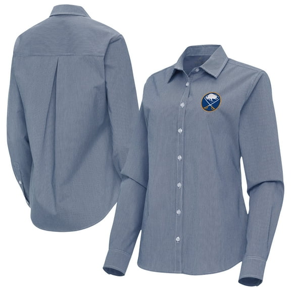 Women's Antigua Navy Buffalo Sabres Porter Woven Tri-Blend Long Sleeve Button-Up Shirt