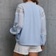 thumbnail image 4 of Túnica de encaje de ganchillo para mujer, blusas de gasa con manga larga y cuello en V, camisas con cordón de punto suizo, 4 of 6