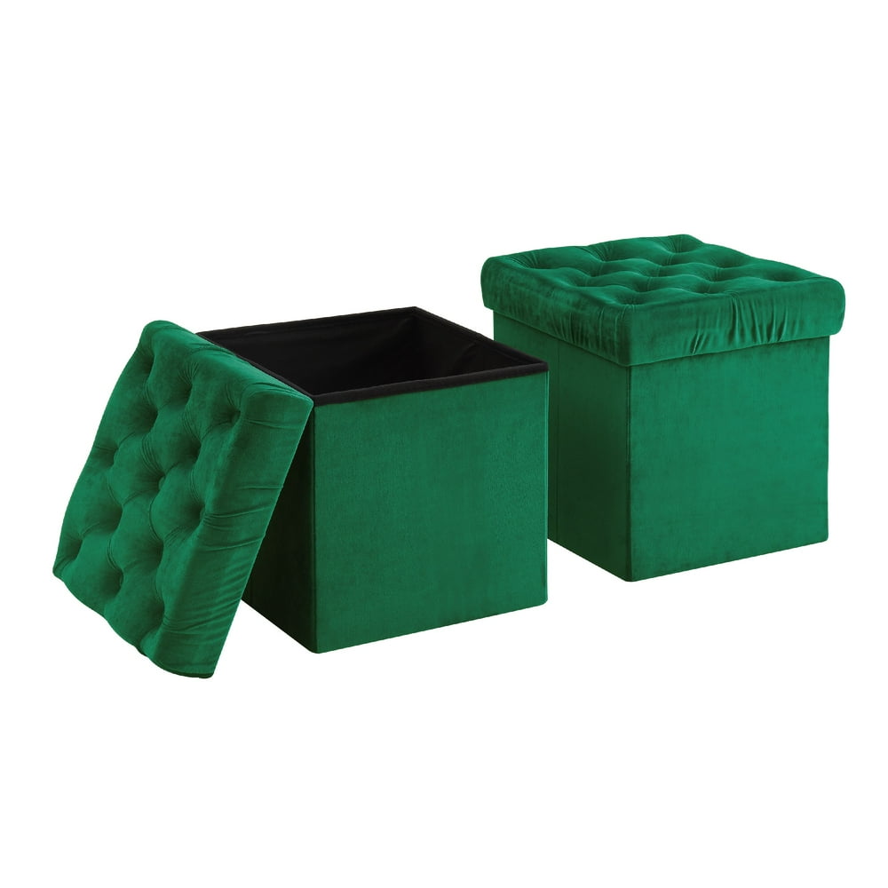 Foldable Storage Ottoman Cube Foot Rest, Green (2 Pack)