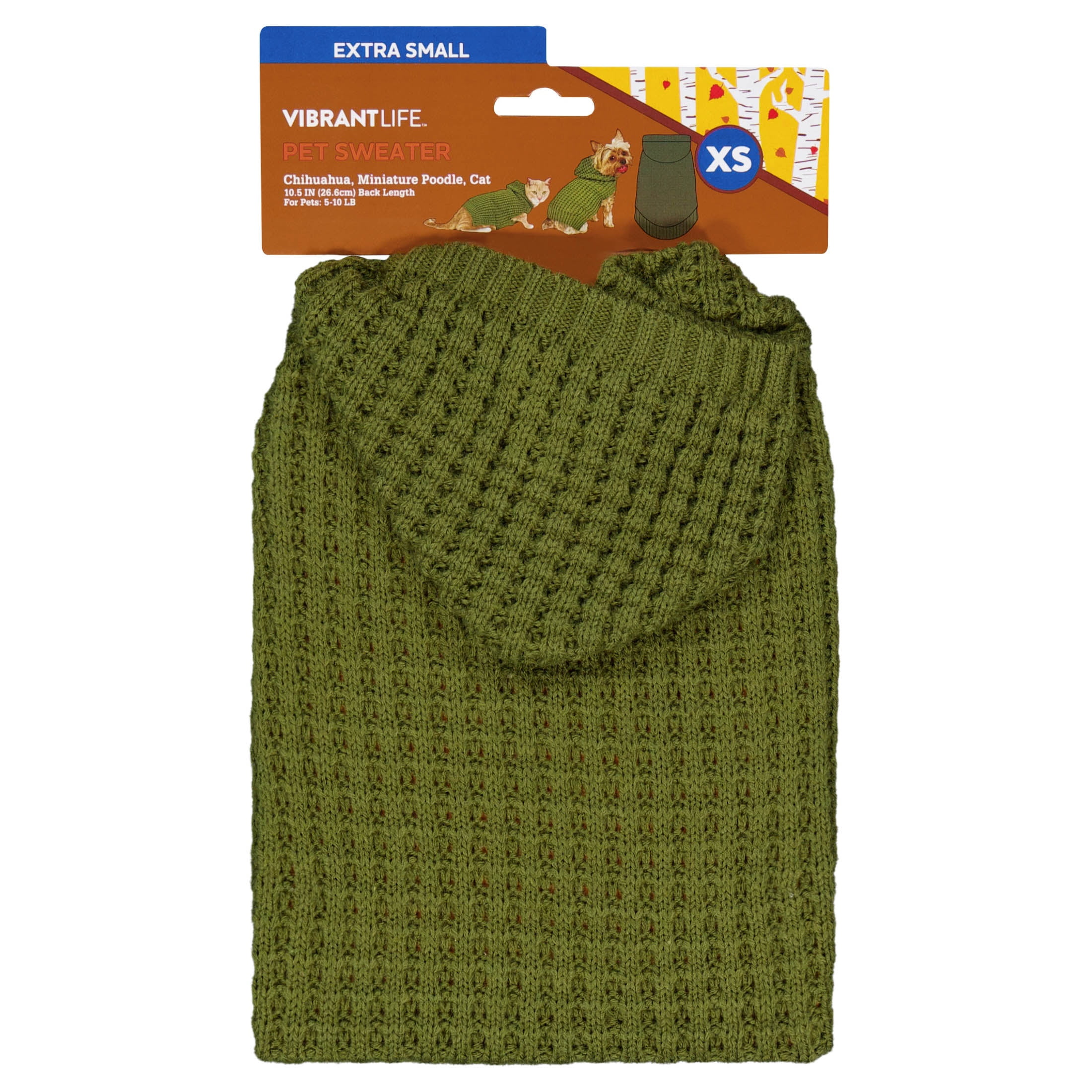 Vibrant Life Waffle Knit Sweater for Dogs and Cats, Green, XS