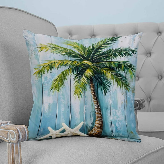Coastal Beach Tree Decorative Pillowcase 20''x20'', Ocean Tropical Palm Starfish Blue Green Throw Pillow Covers Soft Cushion Case for Couch Sofa Bedroom Living Room, Pillowcase Boho Decor