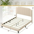thumbnail image 3 of Gymax Queen Upholstered Bed Frame with linen fabric vertical lines Rivets headboard, 3 of 10
