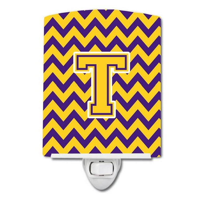 Carolines Treasures CJ1041-TCNL Letter T Chevron Purple & Gold Ceramic Night Light