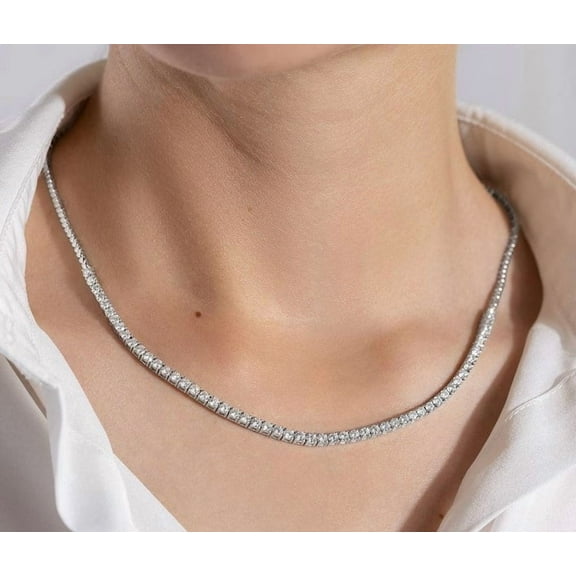 4MM Round Cut Lab Created Diamond Tennis Necklace 14K White Gold Plated Silver 18inch