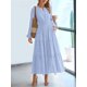 thumbnail image 5 of Vestido de Otoño Informal para Mujer, de Larga, Cuello en V, Cintura Elástica, Ligero, para Invitadas de Boda, con Bolsillos Azul S, 5 of 10