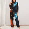 thumbnail image 2 of KLL Red And Blue Fire Cat Print Women's Long Sleeve Pajamas with Pants Sleepwear Loungewear 2 Set-XX-Large, 2 of 7