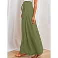 thumbnail image 6 of Women Casual High Waist Spring Fall Solid Color Long Wide Leg Pants Casual with Pockets  Green M, 6 of 8
