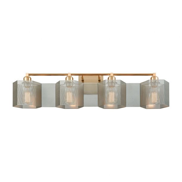 Four Light Quatrefoil Bath Vanity Bathroom Lighting with Hexagon Metal Diffusers Satin