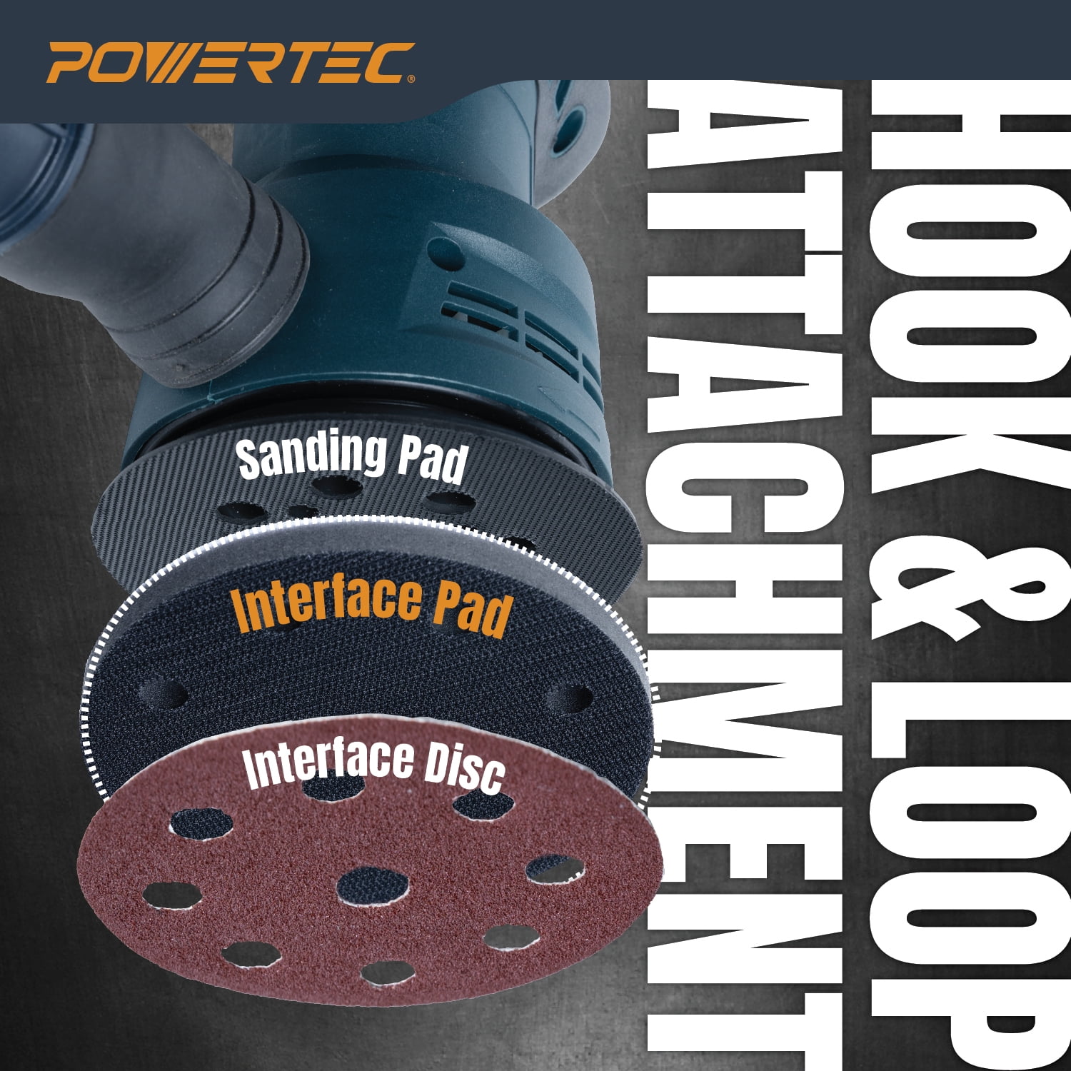 POWERTEC 1PK 5 inch Foam Interface Pad, 9-Hole Hook and Loop Sanding Backing Pad for Festool RO125 / ETS 125 Sander Orbital Sanders – High-Density PU Cushion, Sanding & Dust Extraction, 46901N