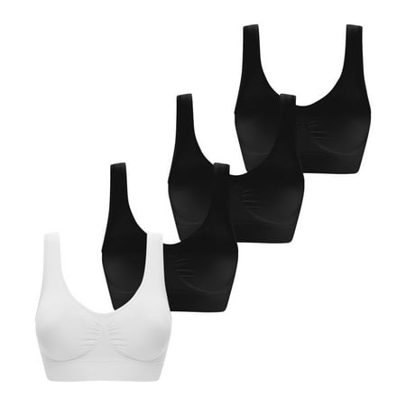 Mrat Wireless Bra Bralette for Women 4-Pack Women s Seamless Bras for Yoga Fitness Running Workout Low Impact Sports Bras with Removable Pads S-49 White XL