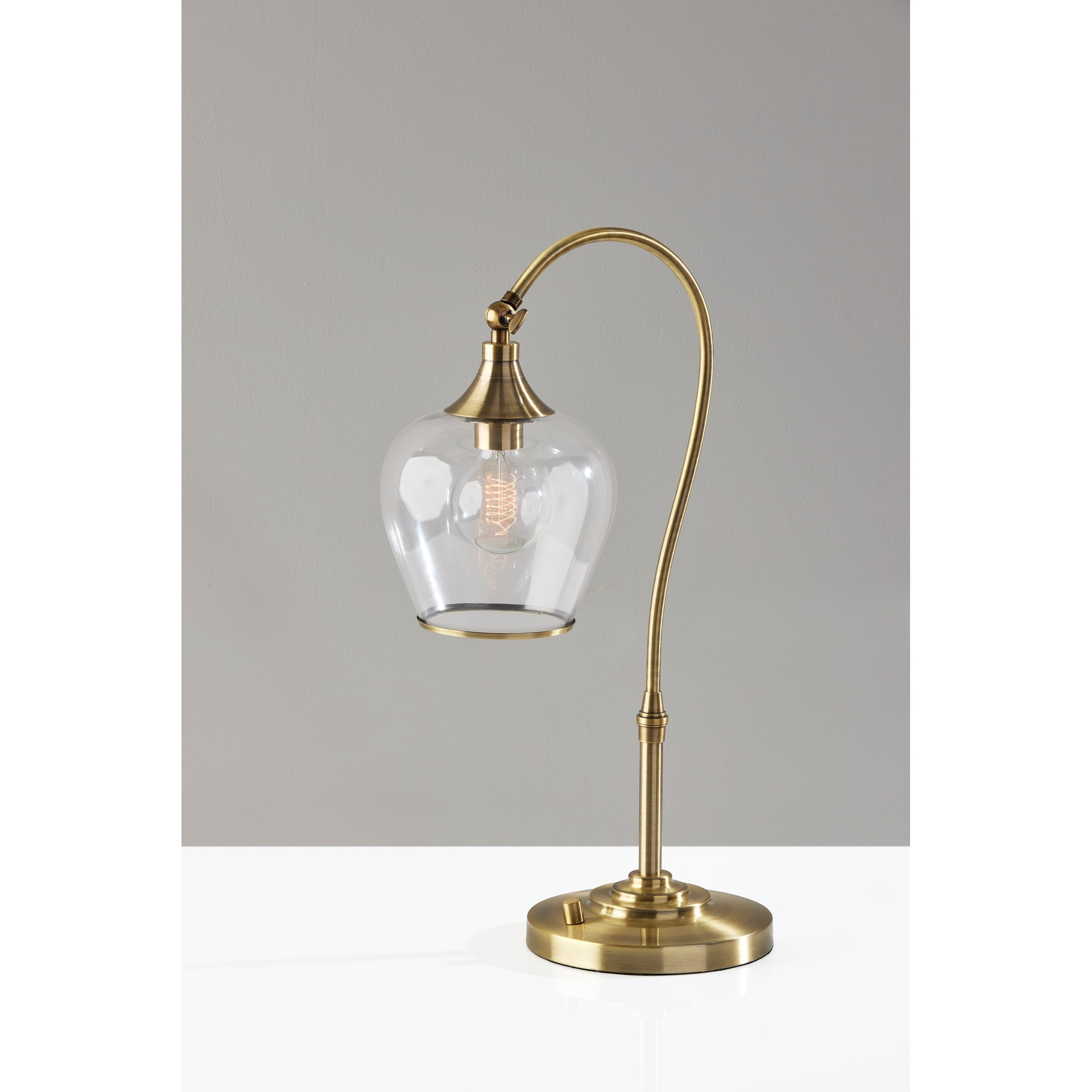 Adesso Bradford Desk Lamp, Antique Brass, Clear Glass with Metal Rim Shade