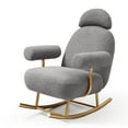 thumbnail image 2 of Modern Nursery Rocking Chair with Adjustable Headrest, Sherpa Fabric Accent Rocker Glider Chair with Gold Metal Frame,Upholstered Armchair Leisure Sofa Chair for Bedroom Living Room Office, Grey, 2 of 5