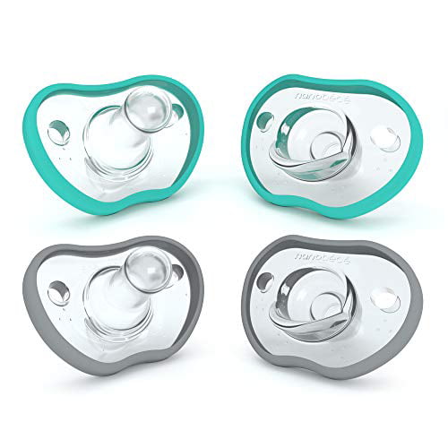 Orthodontic Nanobebe Baby Pacifiers 3+ Month Perfect Baby Registry Gift 2pk Curves Comfortably with Face Contour 100% Silicone Award Winning for Breastfeeding Babies BPA Free Grey 