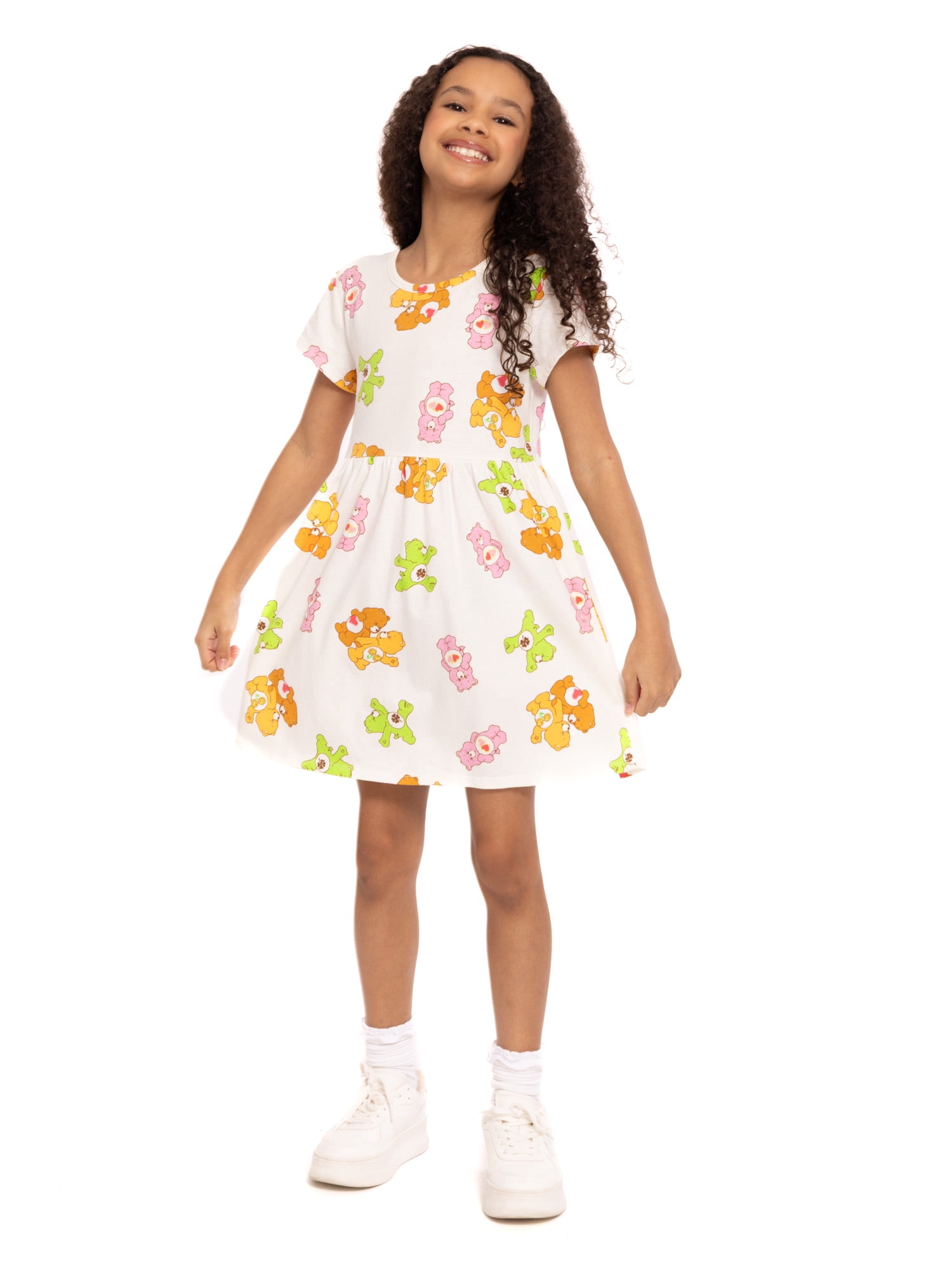 Care Bears Girls Allover Print Dress with Short Sleeves, Sizes 4-12
