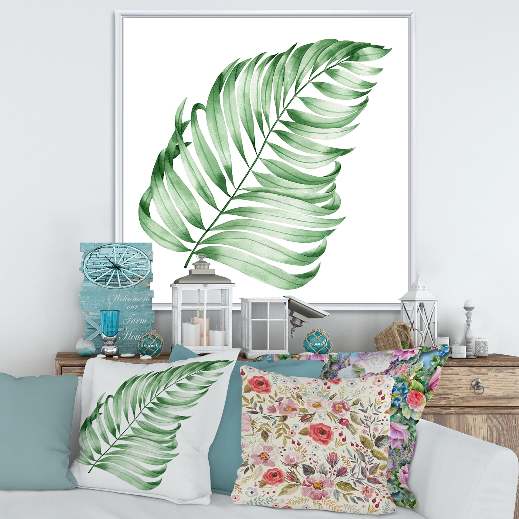 Designart 'Close Up Of Tropical Leaf Of Monstera II' Farmhouse Framed Canvas Wall Art Print