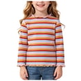 thumbnail image 3 of YDFCWXW Toddler Baby Girls Striped Long Sleeve T-Shirt Lettuce Trim Ribbed Knit Pullover Blouse Top (Red, 1-2 Years), 3 of 7