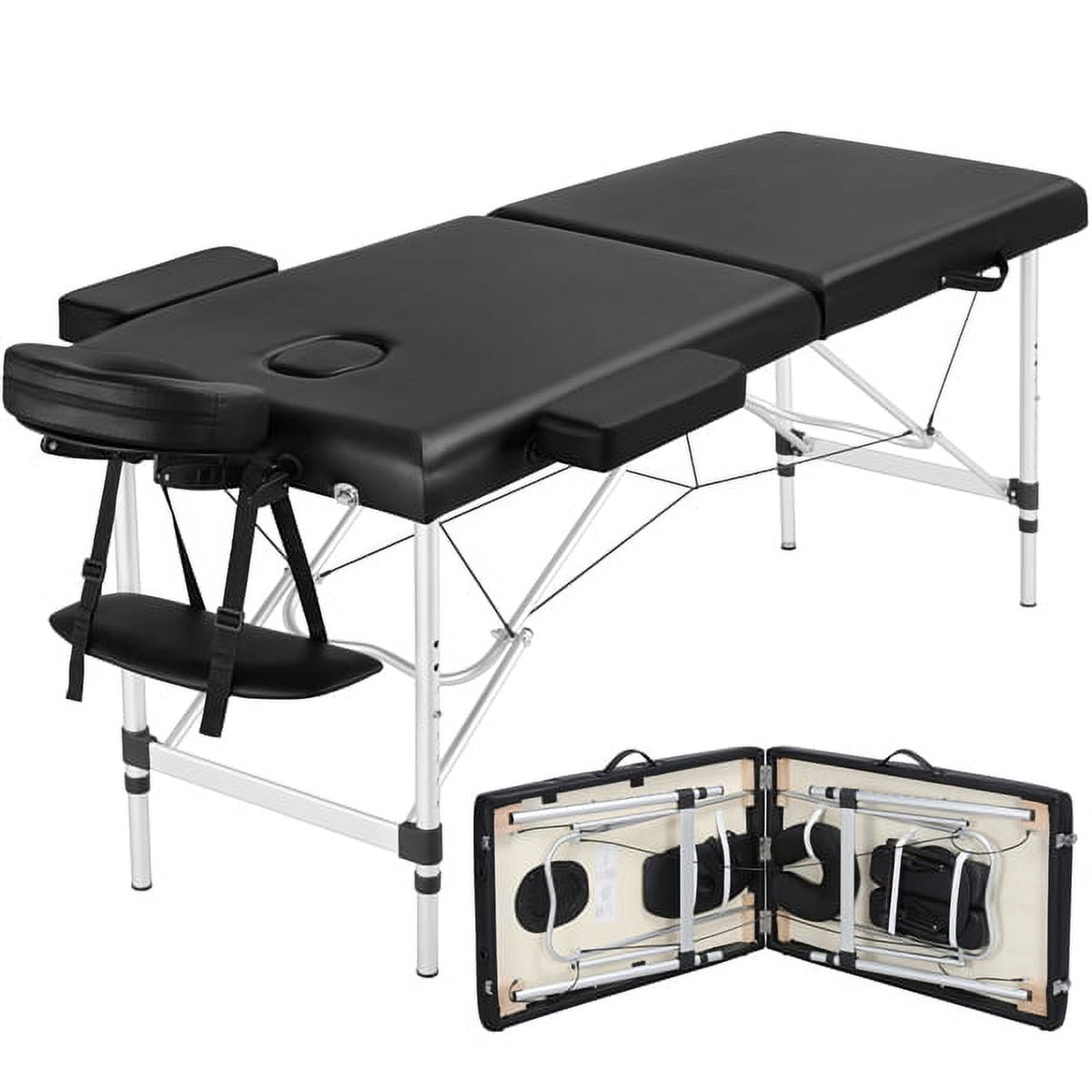 Alden Design 3 Section Adjustable Aluminum Massage Table with Headrest & Armrest, 84", Black