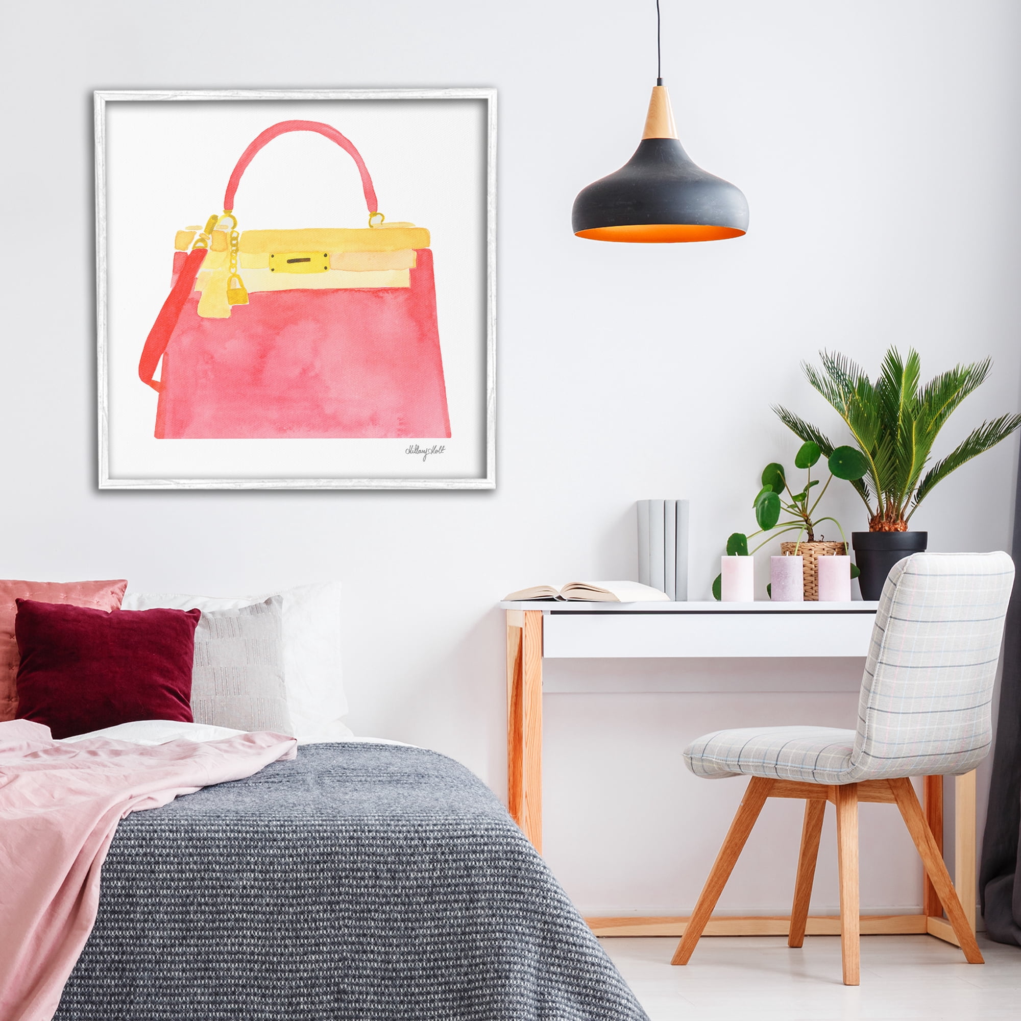 Stupell Industries Elegant Coral Handbag White Framed Giclee Art, design by Hillary Holt