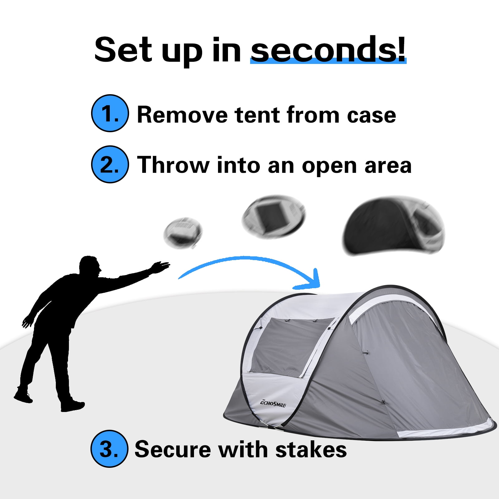 E-Western 2 Person Pop Up Camping Tent - Water Resistant, Quick Setup, Light & Spacious Family Tent for Outdoor Camping and Travel