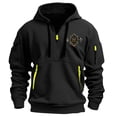 thumbnail image 2 of Jinhomg Quarter Zip Men Hoodies Pullover Trendy Graphic Hooded Sweatshirt Mid Weight Multi Pocket Long Sleeve Athletic Tops Black L, 2 of 4