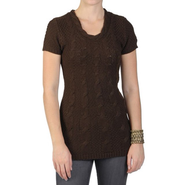 Brinley Co Juniors Shortsleeve Cable Knit Tunic Sweater