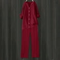 thumbnail image 2 of HBFAGFB Pants Sets Women 2 Piece Outfits Lightweight Button Down Shirt Loose Wide Leg Pants Red Size M, 2 of 4