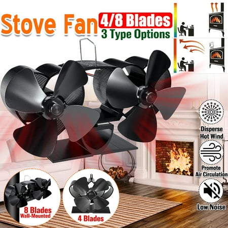 Fan For Wood Heater 8 Blades Stove Fireplace Fan Self-Powered Heat Wood Heater Top Log Burner Silent Ecofan Fuel Friendly Saving Heat Wall Mounted ()