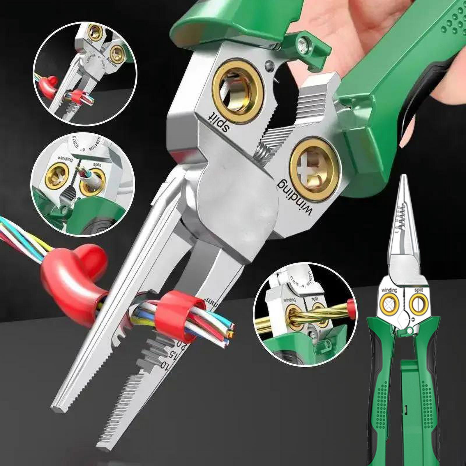 Treedix 8 in 1 Multi-Function Wire Stripping Pliers with 2 Pcs Mini Coaxial Cable Stripper, Upgrade Wire Strippers Scissors with Electricity Measurement Function for Wire Stripping, Cutting, Crimping
