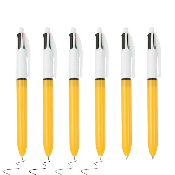 4 Colors Retractable Ballpoint Pen, 6Pcs Plastic Pens 1.0mm Point, Orange
